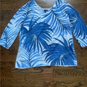 Talbots Blue and White Leaf Print Top
